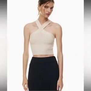 Cream Cross-Neck Crop Top from aritzia
